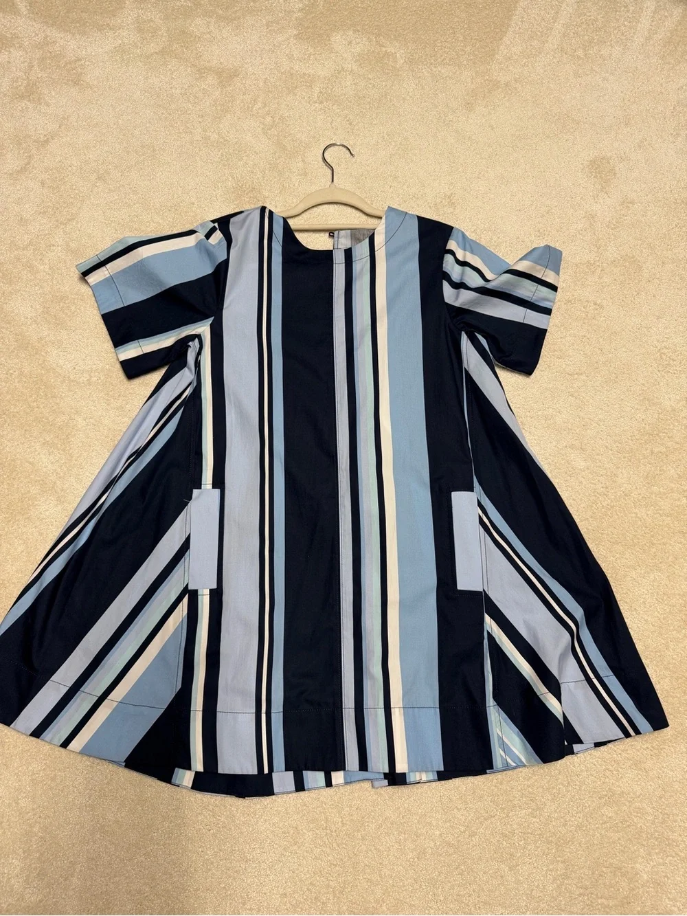 Maeve Navy and Light Blue Striped Swing Dress